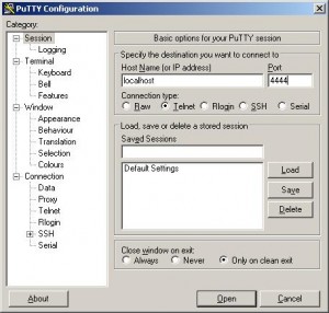 PuTTY Telnet settings
