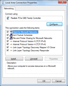Windows 7 Network protocols list