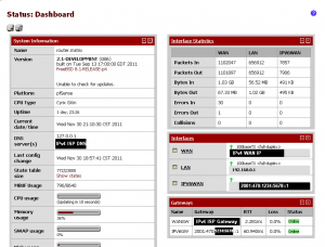 Dashboard status page