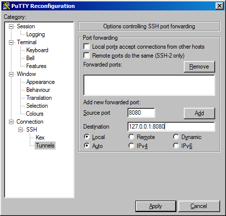 putty command line port forwarding